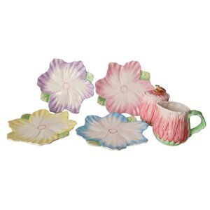 4 Spring Blossom Plates Cream & Sugar Bee Finial The Bombay Co Vintage